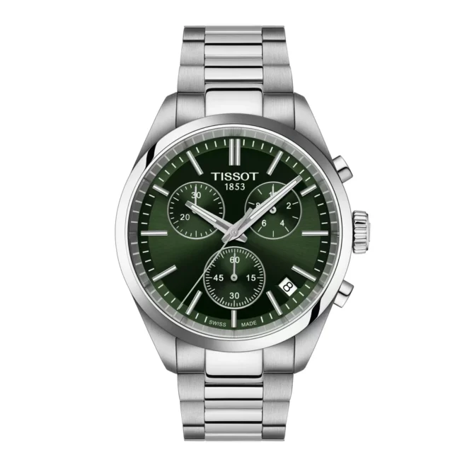 Reloj cronógrafo Tissot PR 100 cuarzo 40 mm, caja de acero y esfera verde T1504171109100
