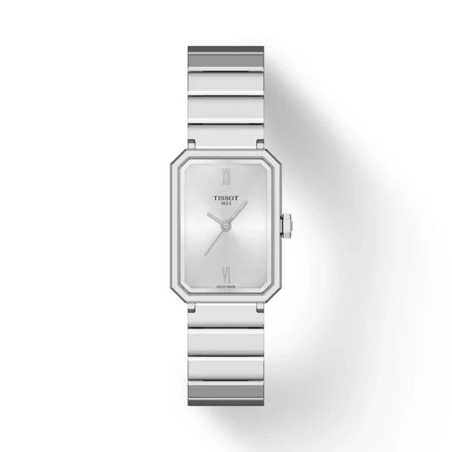 Reloj Tissot SRV rectangular de acero, cuarzo suizo y zafiro 5 bar T1601101103300