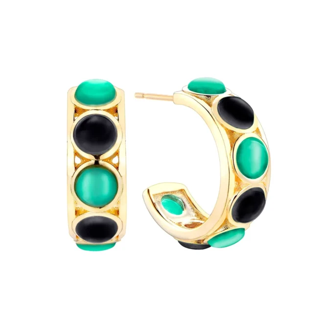 Pendientes de plata dorada Durán Exquse con ágata verde y ónix – Colección Dots – 00513369