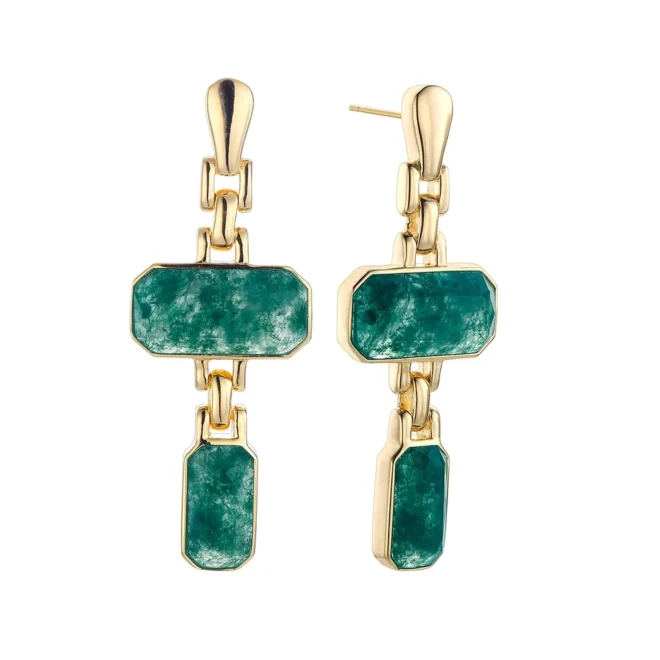 Pendientes de plata dorada Durán Exquse con ágata musgo – Edición Limitada – 00513570